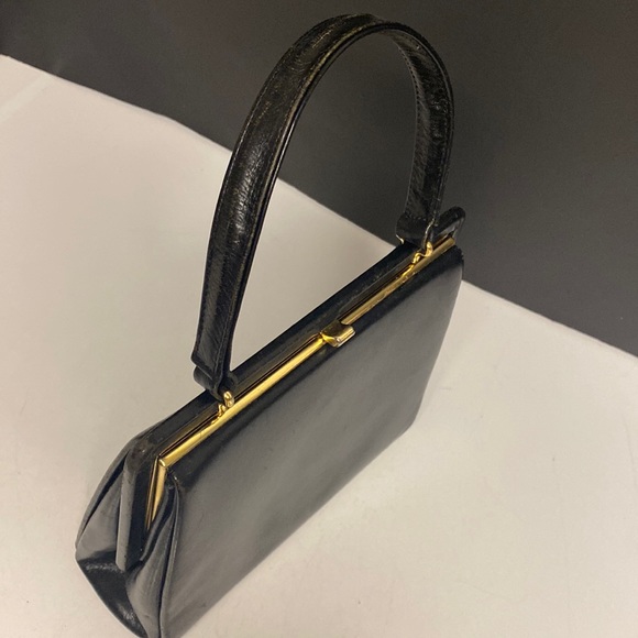 Harrods Black Leather Satchel Purse - Picture 4 of 17